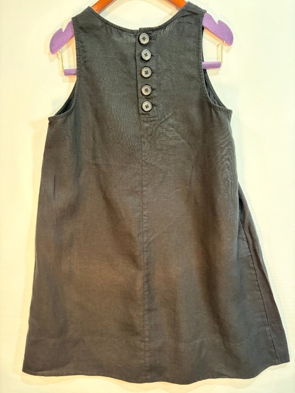 J.Crew Black 100% Linen Shift Dress Petite Small Sleeveless A-Line Button Back - Picture 4 of 7